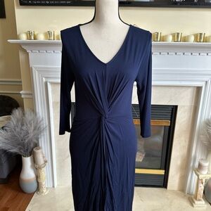 West Kei Navy Long-Sleeve Twist-Front V-Neck Dress